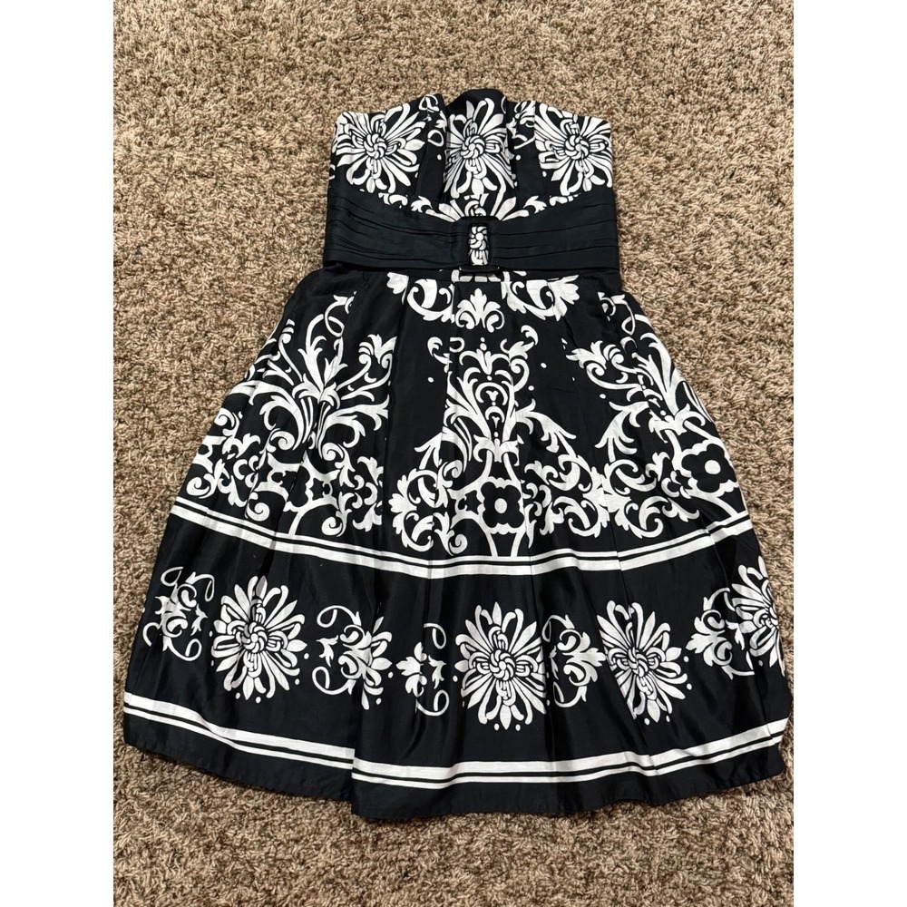 WHBM Black White Floral Sleeveless Preppy Fit Flare Midi Dress S 2 Cocktail NYE